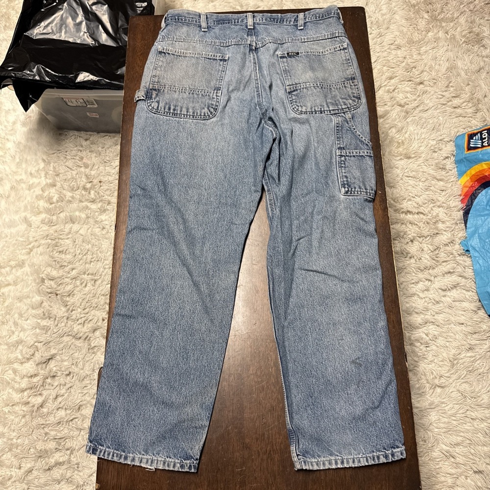 Vintage Key Distressed Denim Double Knee Jeans Pants Sz 36x30 *RIPPED KNEE*